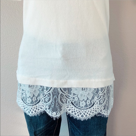 ❤️ White lace half sleeve turtleneck sweater top - Picture 5 of 8